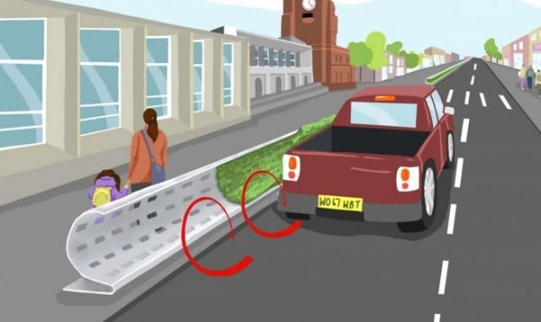 Остроумный дорожный барьер защитит пешеходов от автомобильных выхлопов